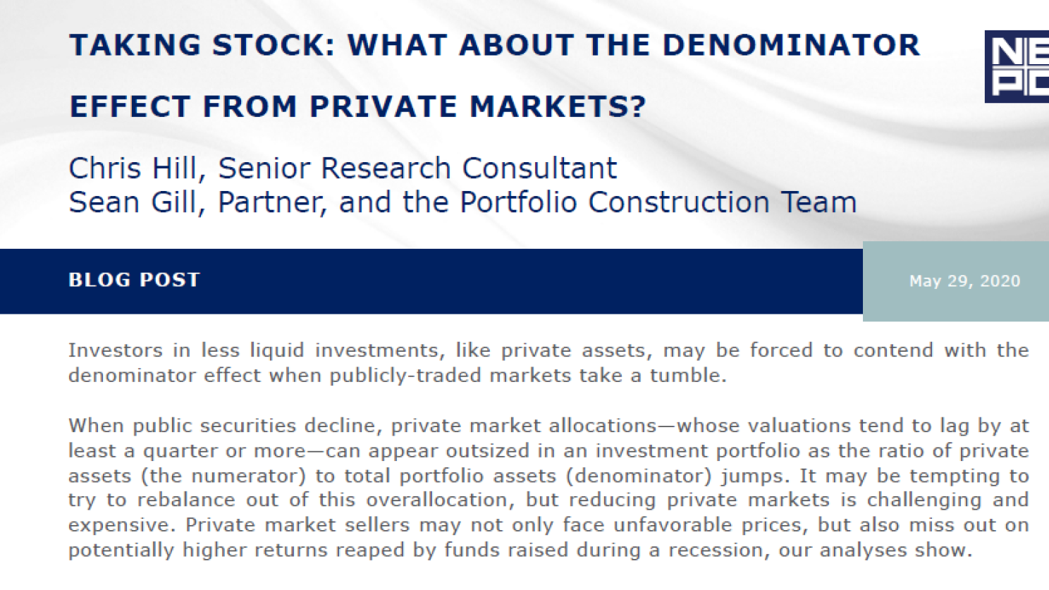 Taking Stock: What About the Denominator Effect from Private Markets?