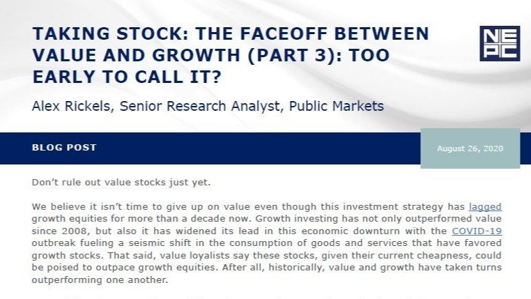 Taking Stock: The Faceoff Between Value and Growth (Part 3): Too Early to Call It?