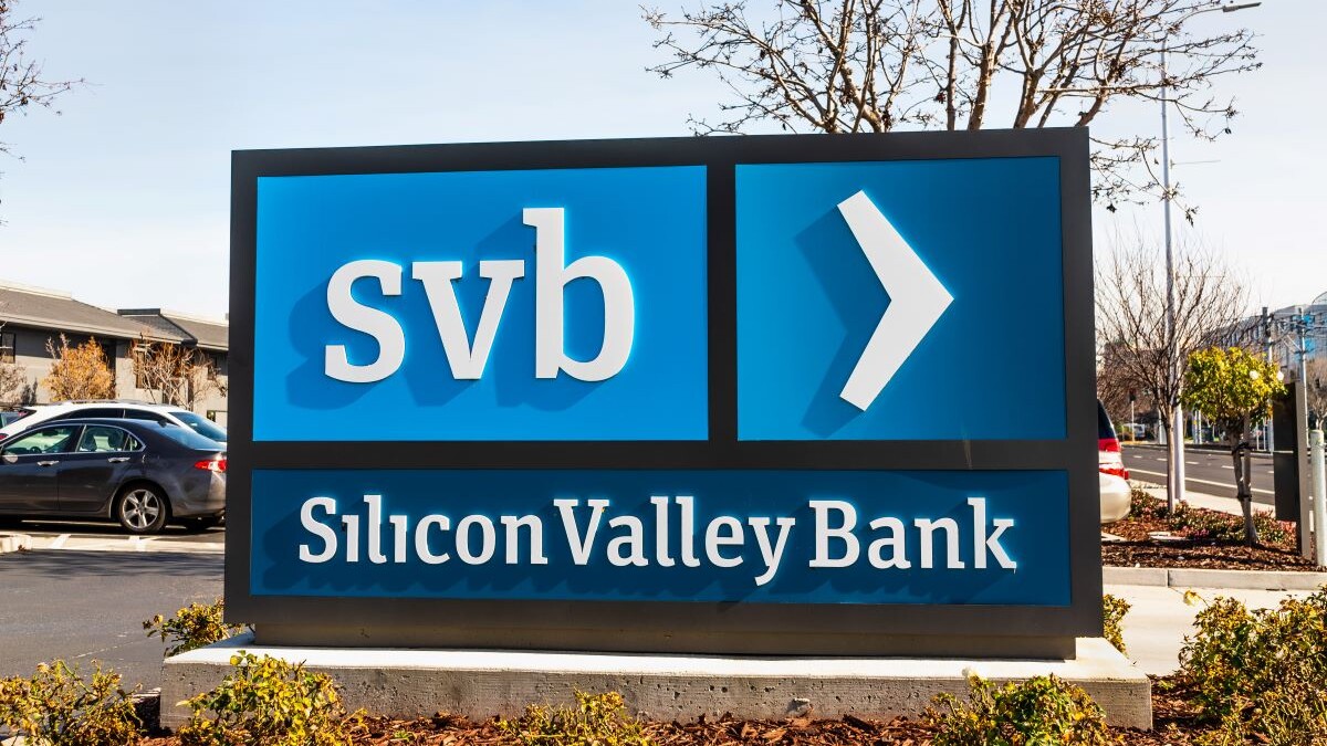 Silicon Valley Bank logo at their headquarters and branch; Silicon Valley Bank, a subsidiary of SVB Financial Group, is a U.S.-based high-tech commercial bank
