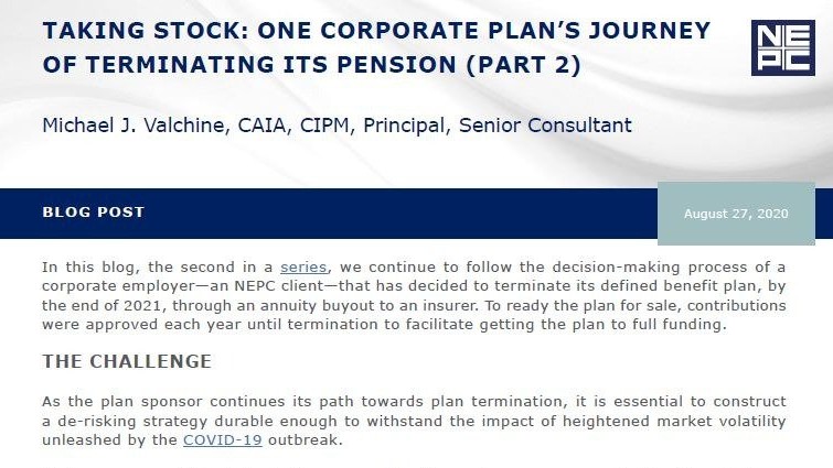 Taking Stock: One Corporate Plan’s Journey of Terminating Its Pension (Part 2).