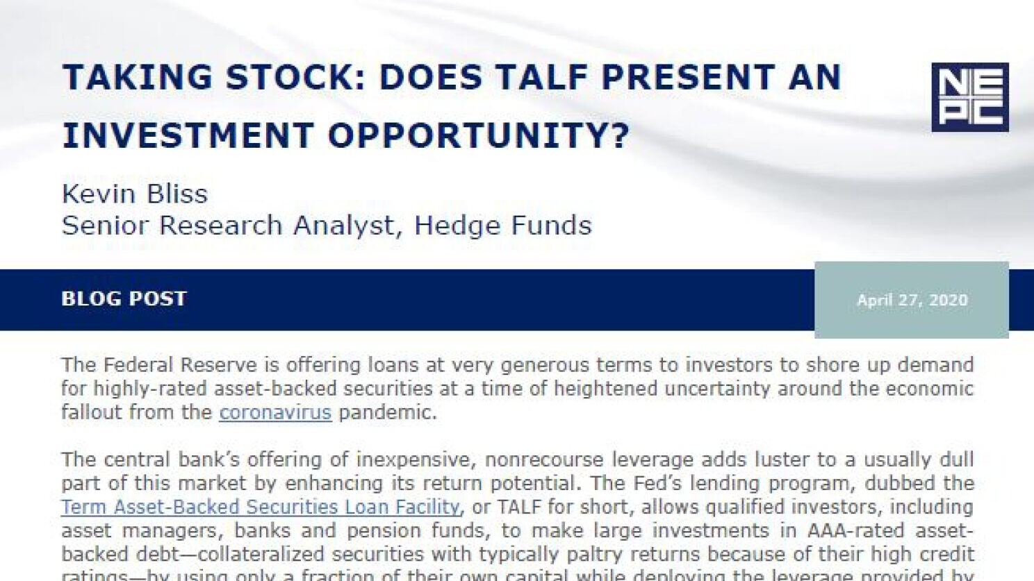 Taking Stock: Does TALF Present an Investment Opportunity?