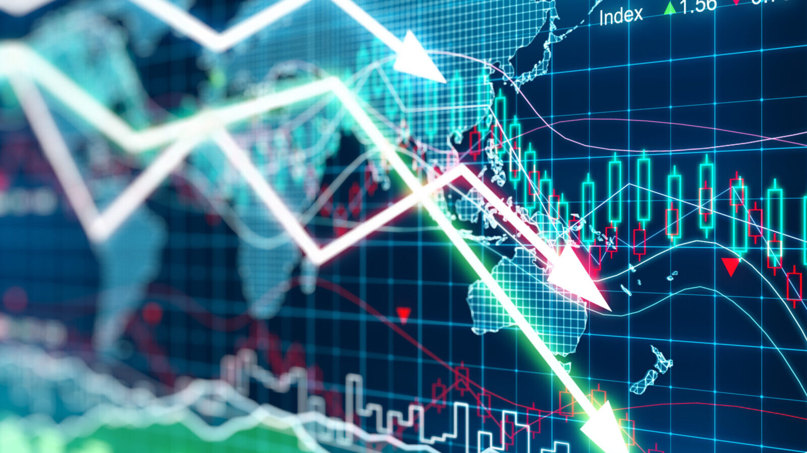 Business graph with arrows tending downwards