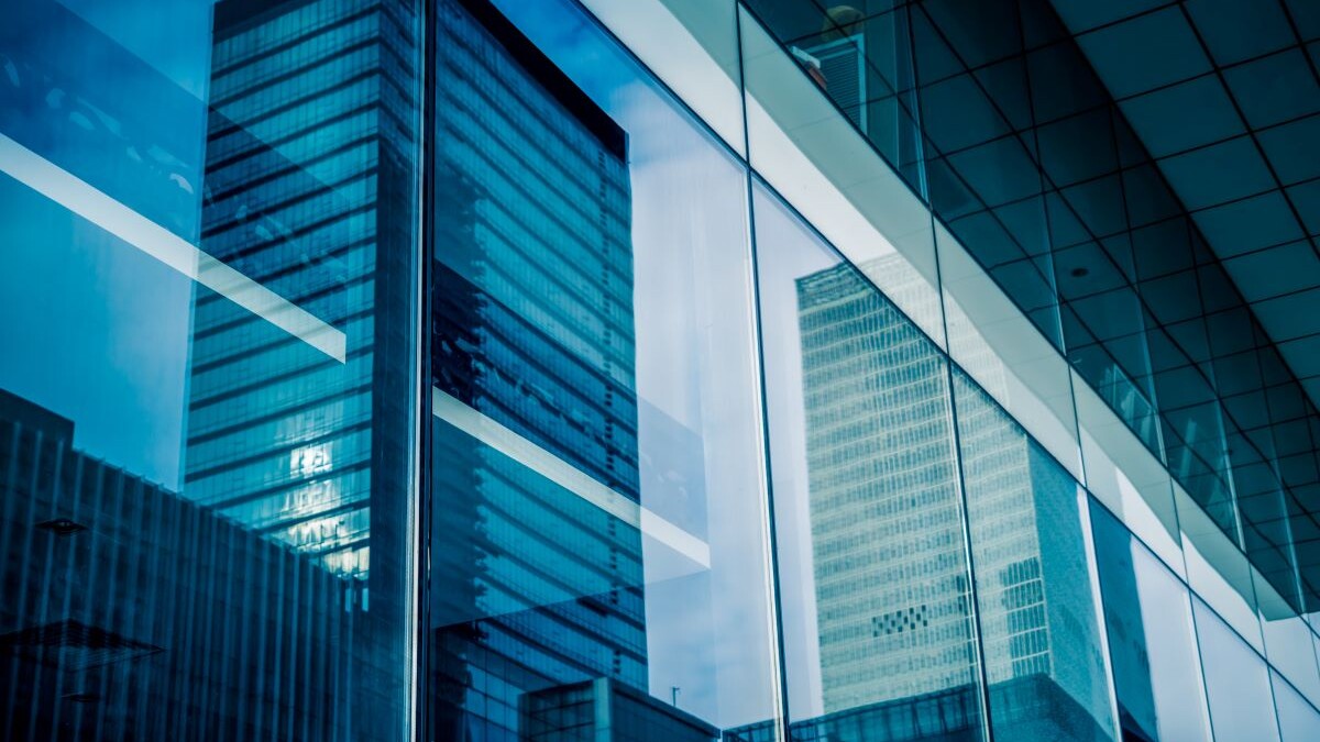 Reflection of architecture on modern office building