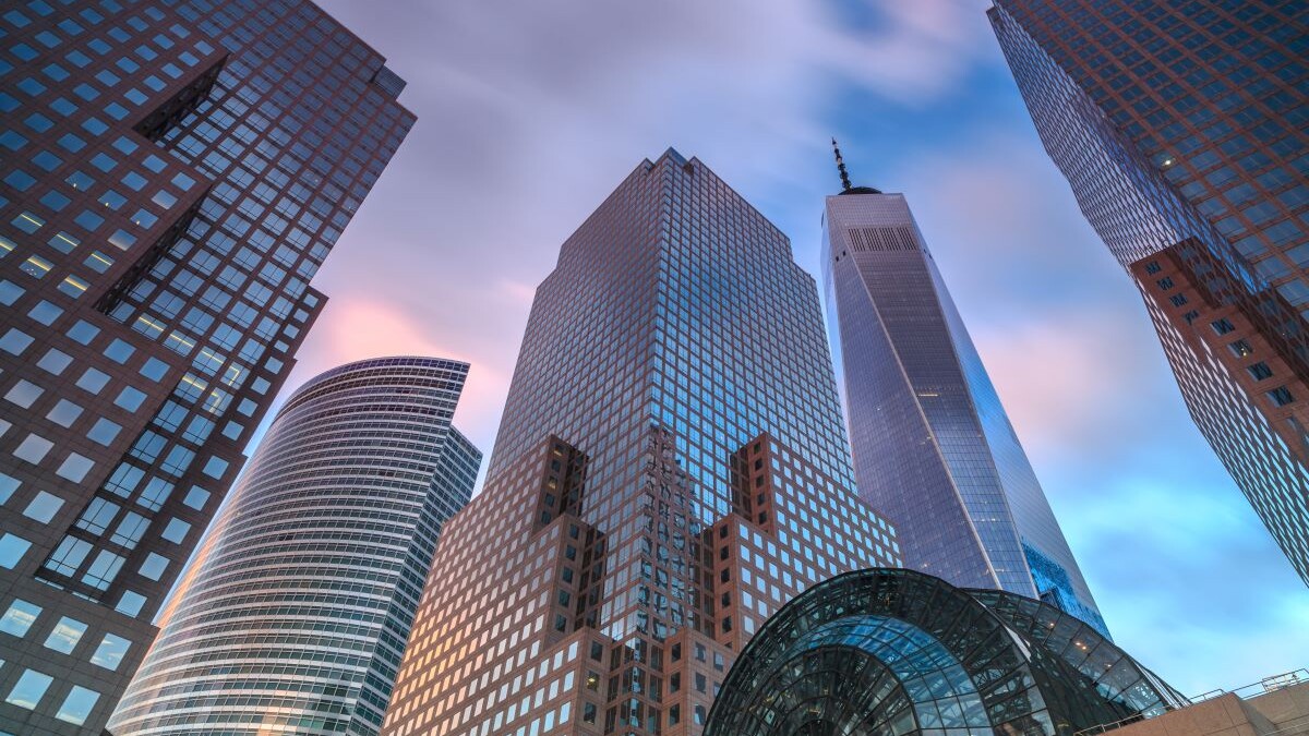 View on Manhattan skyscrapers during sunset