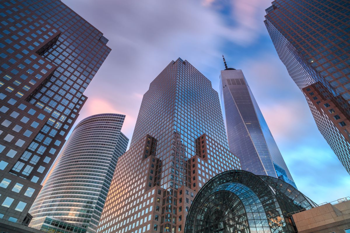 View on Manhattan skyscrapers during sunset