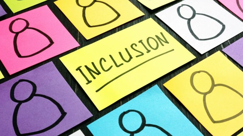 multicolored squares with inclusion written in the center