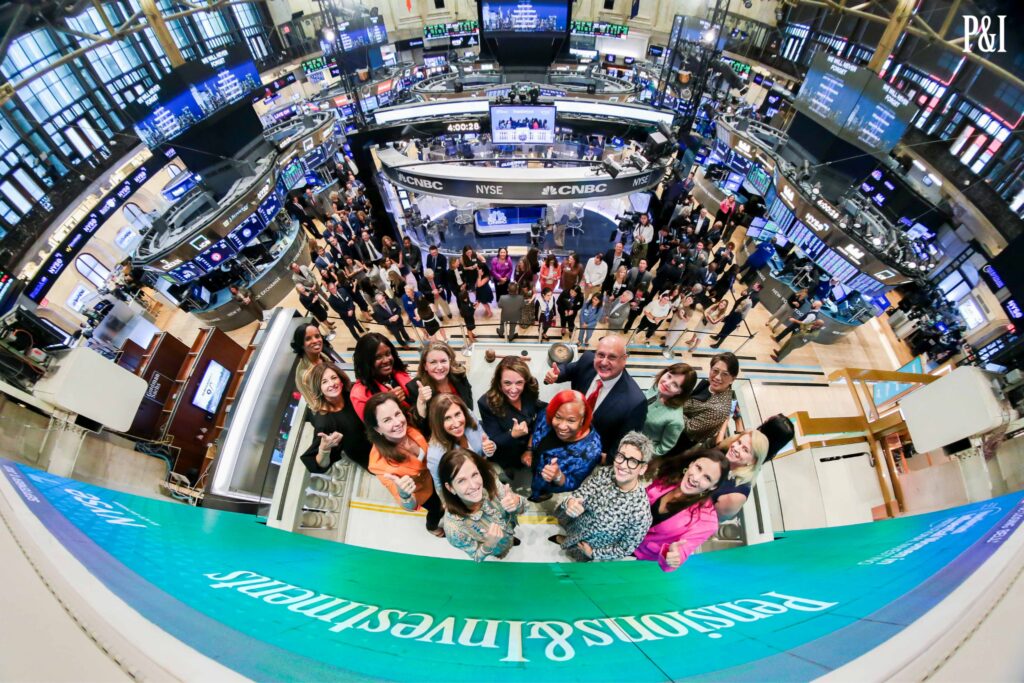 Sarah Samuels in group of women ringing the NYSE closing bell.