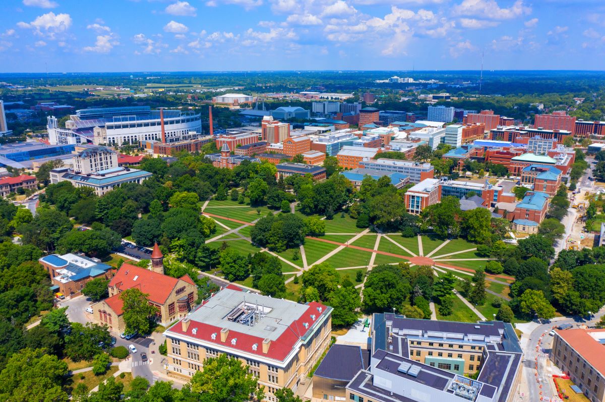 Aerial view of Oval university campus in Ohio