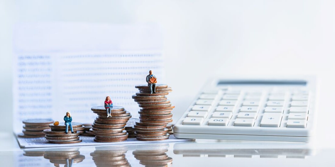 Elderly figurine people sitting on coins stack. pensions and retirement planning. money saving and Investment. Time counting down for retirement concept.