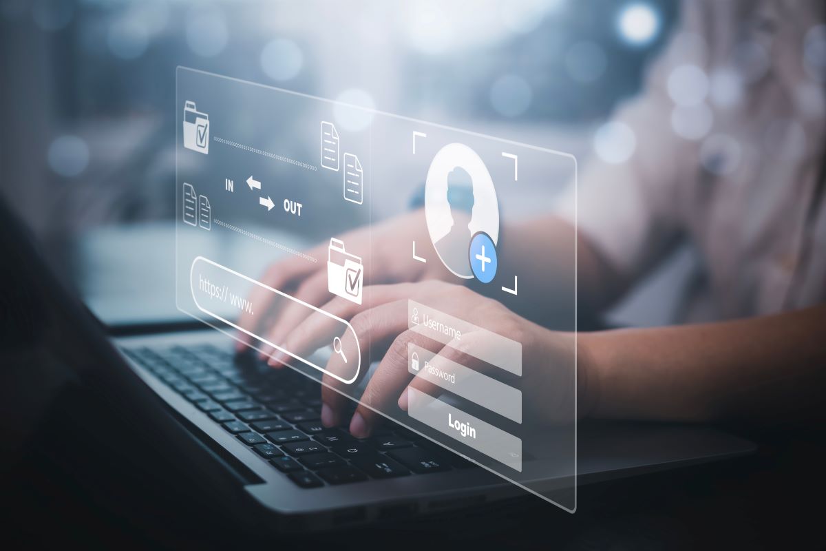 Cyber security and Security password login online concept Hands typing and entering username and password of social media
