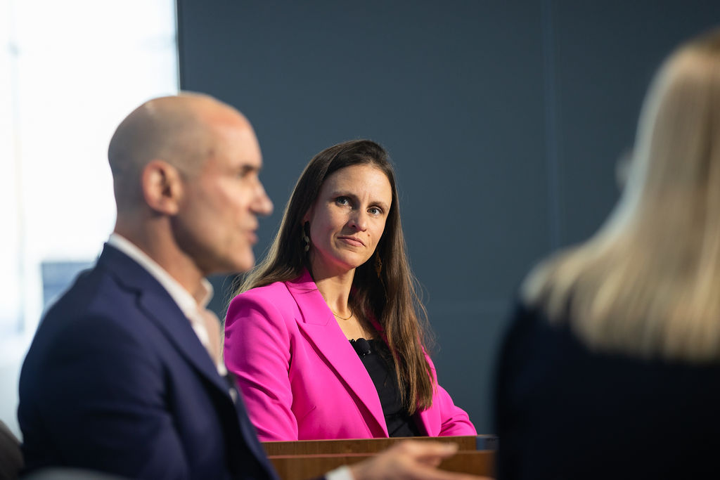 image of NEPC's Sarah Samuels on stage at the SALT conference