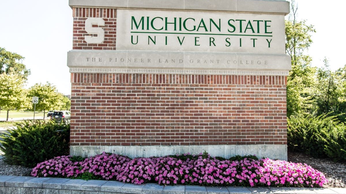 East Lansing, Michigan, USA - September 17, 2018: Sign for the Michigan State University campus. MSU is home to the Michigan State Spartans and a world renowned research facility.