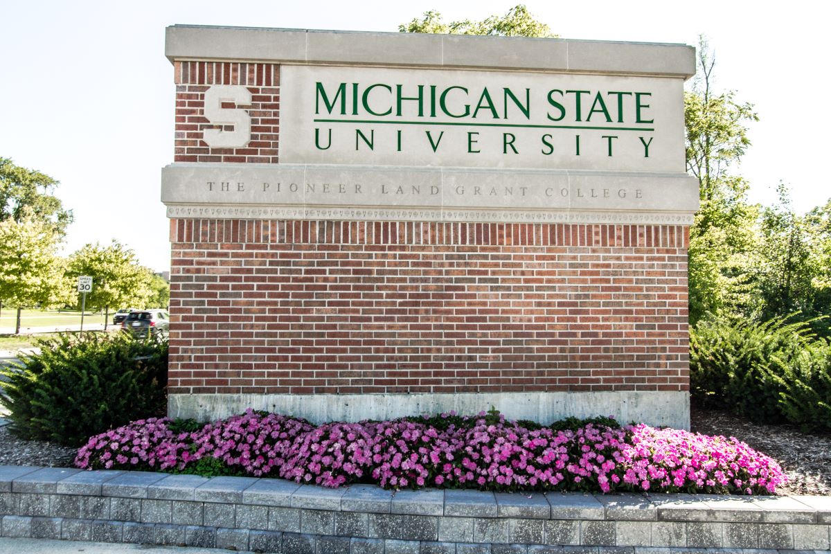 East Lansing, Michigan, USA - September 17, 2018: Sign for the Michigan State University campus. MSU is home to the Michigan State Spartans and a world renowned research facility.