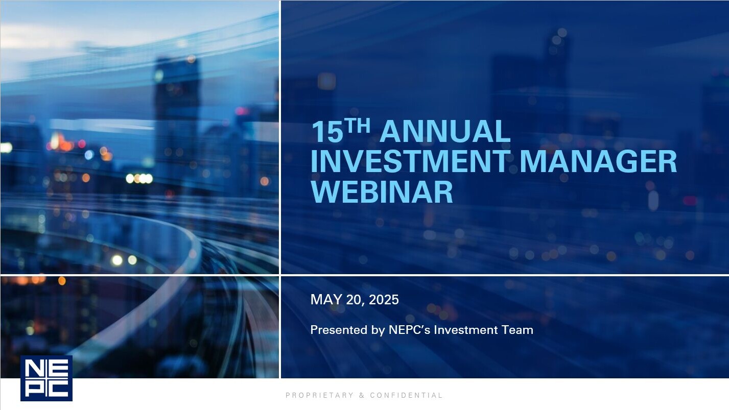 screenshot of title slide for 15th annual investment manager webinar by nepc