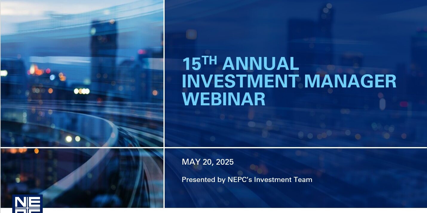 screenshot of title slide for 15th annual investment manager webinar by nepc