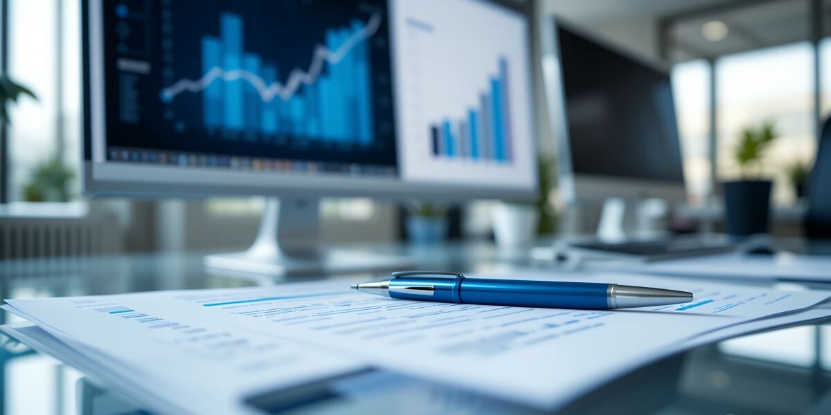 Analyzing financial charts and data reports in modern office setting