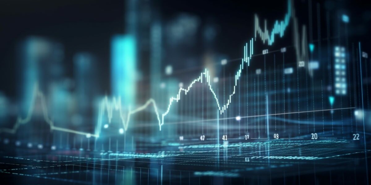 Stock market growth and investment concept on abstract blank dark blurred background