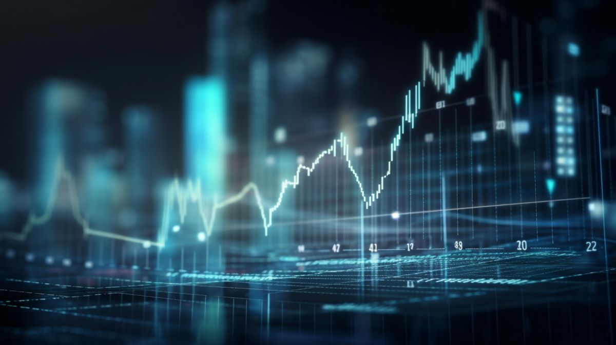 Stock market growth and investment concept on abstract blank dark blurred background