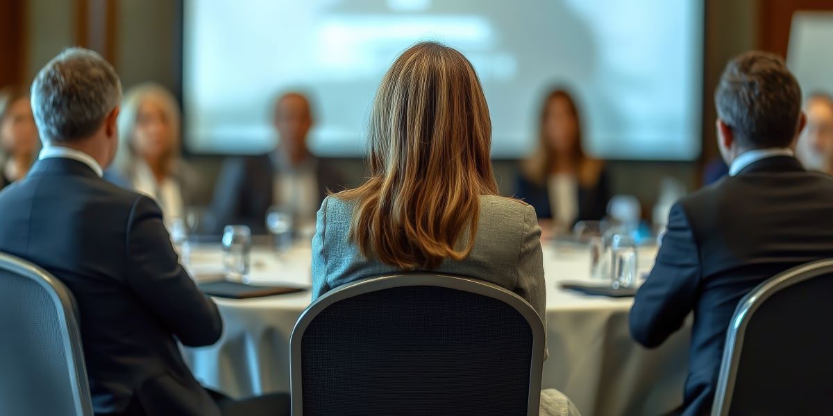 Interview and round table discussion at business convention and presentation.