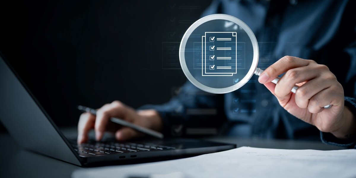 Magnifying glass document management checklist.