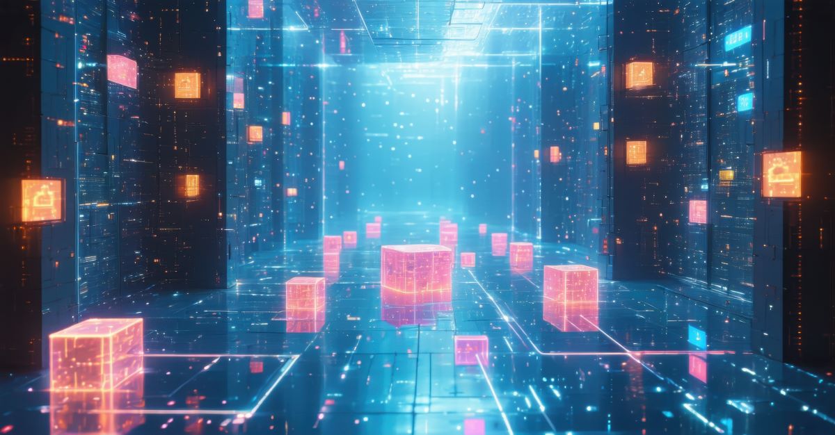 AI generated image of boxes and digital files, vault