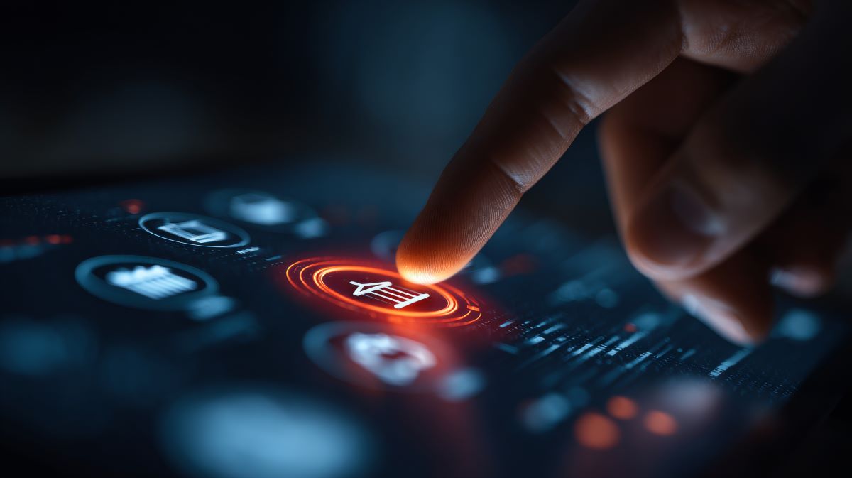 Hand touching digital interface. Vector illustration.