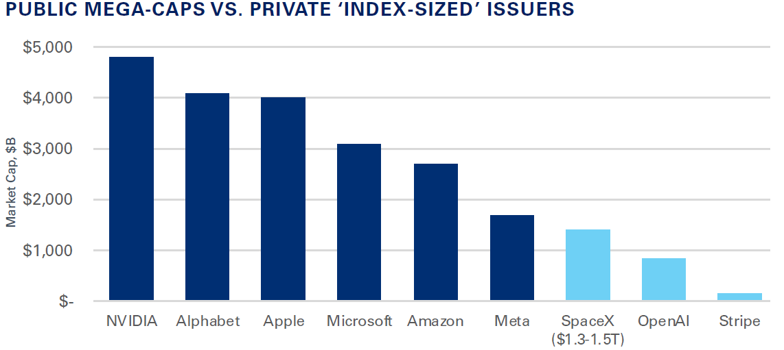 Chart of public mega-caps vs. private 'index-sized' issuers