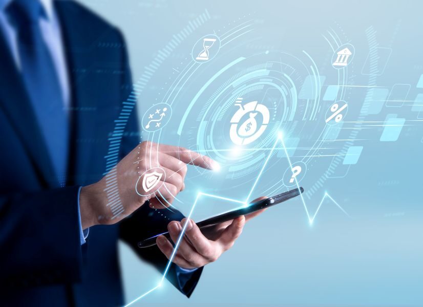 Investment professional using the tablet and analyzing investment performance data. financial growth strategy, portfolio analysis insights, capital allocation planning, wealth management analytics