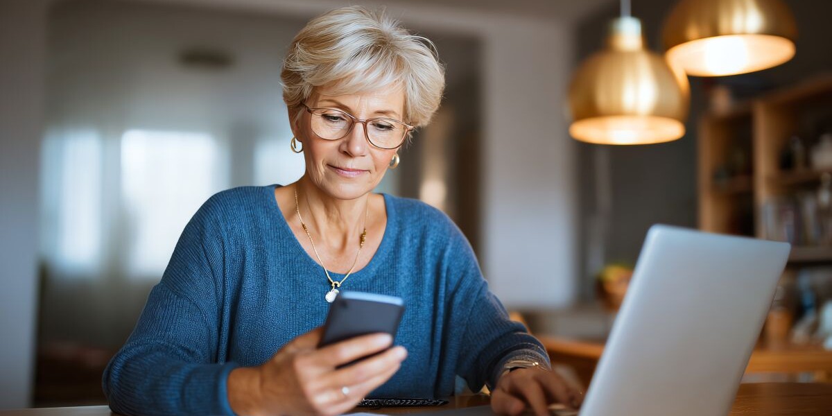 Senior woman reviewing pension information online