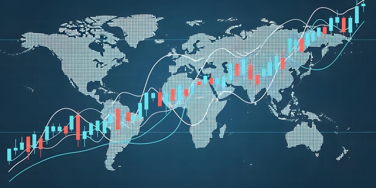 Downloaded File #: 2092570000 Global Financial Market Trends Represented by an Upward Stock Exchange Candle Chart Overlaying a World Map Background for Economic Analysis