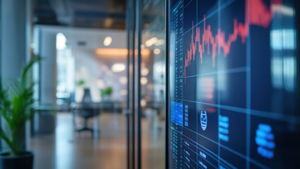 an endowment fund tracker, blurred background of a modern office space,