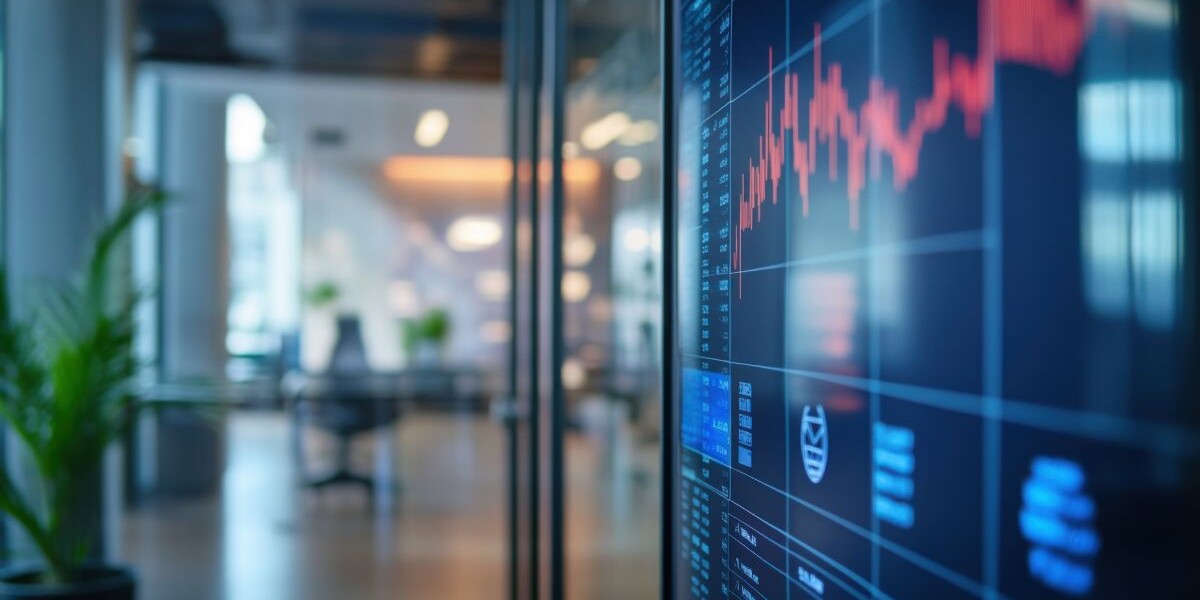 an endowment fund tracker, blurred background of a modern office space,